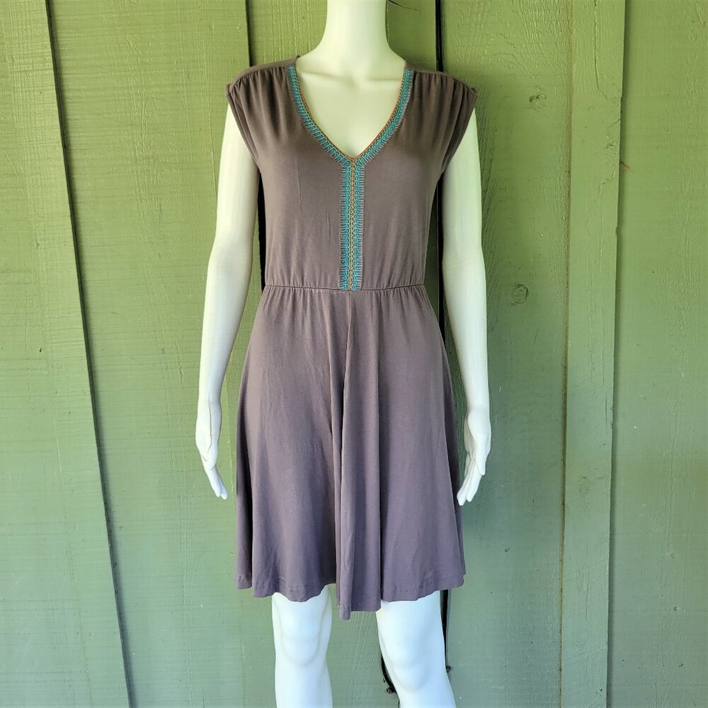 BODEN Taupe Gray Jersey Full Skirt Dress US 8